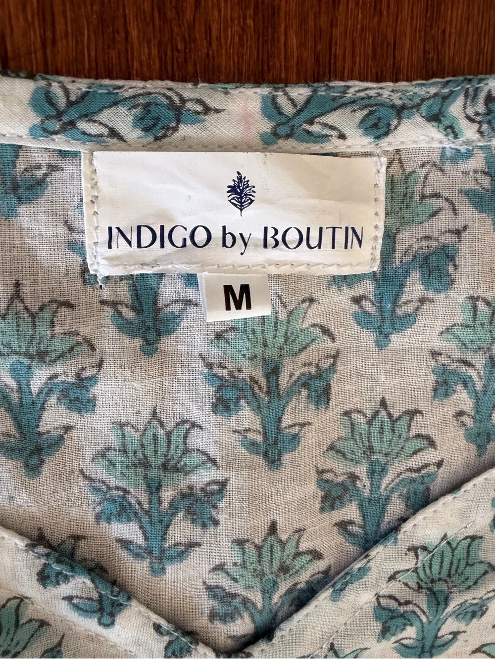 Indian Cotton Floral Block Print Mini Dress Indigo by Boutin size M - Picture 7 of 8